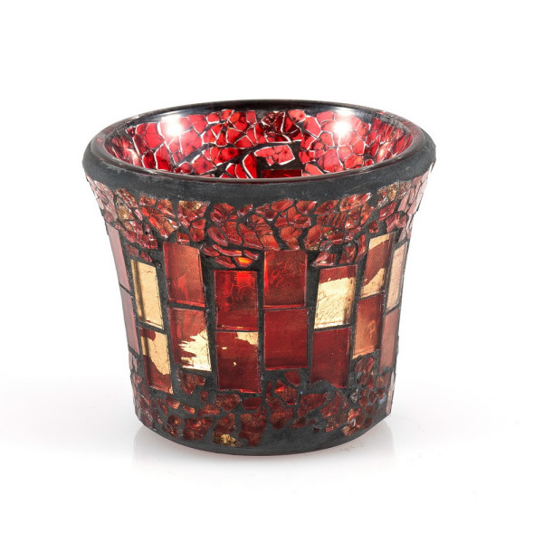 Teelichglas Mosaik, L 8 x B 8 x H 7 cm, in rot