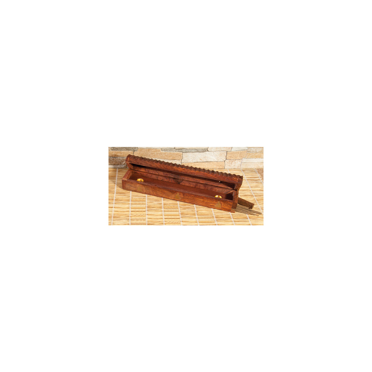 Holz Räucherstäbchenhalter mit Vorratsbox Buddha