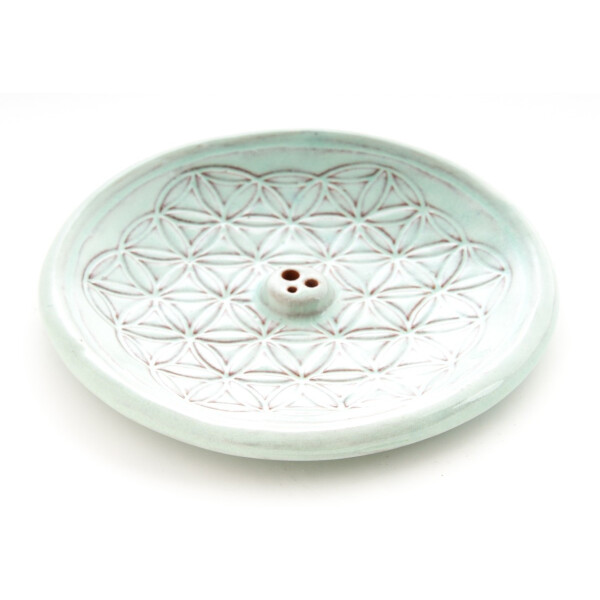 Blume des Lebens Türkis- Räucherstäbchenhalter aus Keramik ca. Ø 15 cm (KH-560-BL)