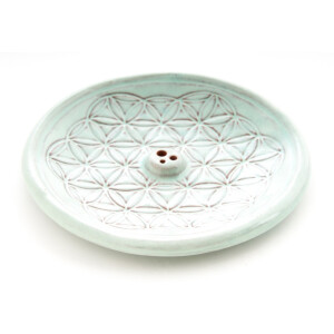 Blume des Lebens Türkis- Räucherstäbchenhalter aus Keramik ca. Ø 15 cm (KH-560-BL)