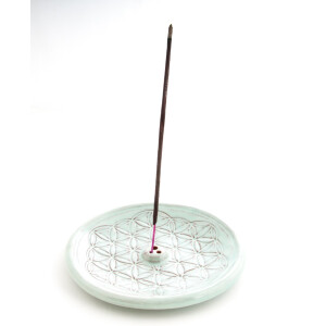 Blume des Lebens Türkis- Räucherstäbchenhalter aus Keramik ca. Ø 15 cm (KH-560-BL)
