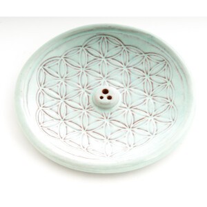 Blume des Lebens Türkis- Räucherstäbchenhalter aus Keramik ca. Ø 15 cm (KH-560-BL)
