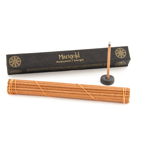 Marigold Tibetische Räucherstäbchen - Auraschutz / Energie 27 Stäbchen + 1 Halter