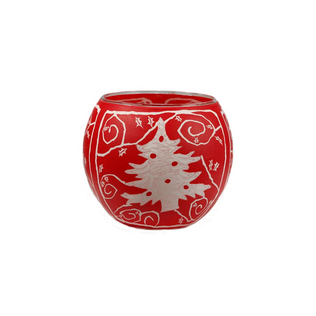 Red White Christmas Tree - Windlicht Glas 11 x 11 x 9 cm