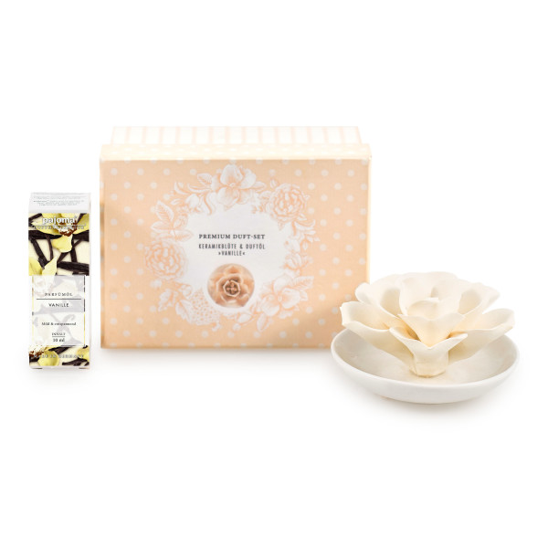 Premium Duft-Set "Vanille" Keramikblüte, 10ml Duftöl Vanille