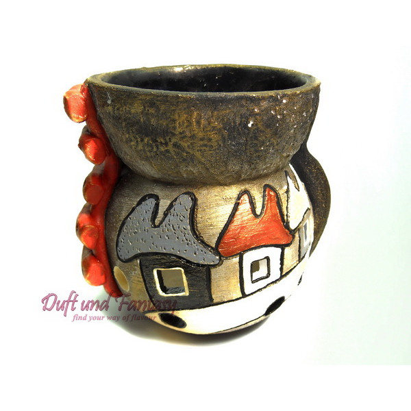 Aromalampe Haus Kugel rot Höhe 9 cm, Seyko-Keramik