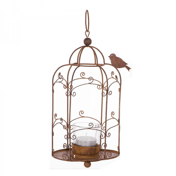 Metall Vogelkäfig Krone mit Teelichthalter im dekorativem Rost