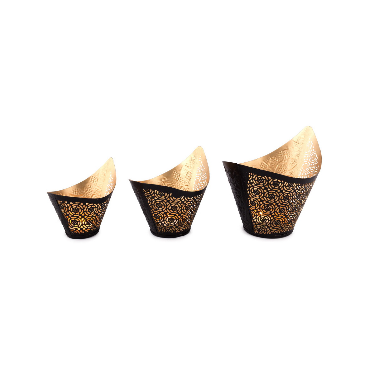 Teelichthalter "Oriental" 3er Set, Metall, Schwarz