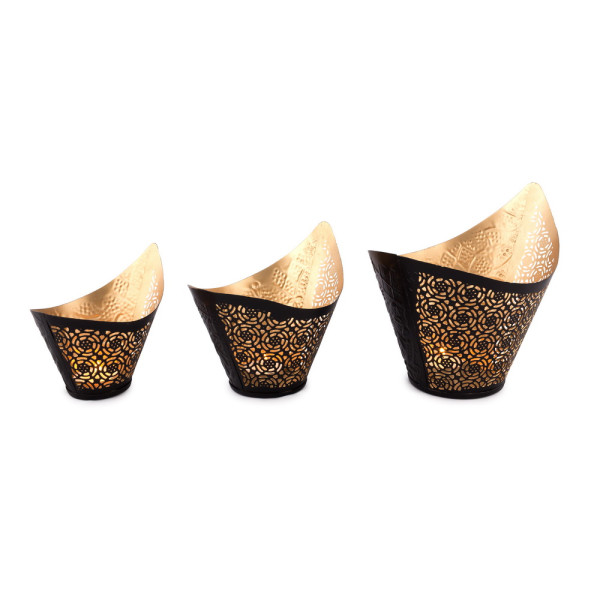 Teelichthalter "Oriental" 3er Set, Metall, Schwarz/Gold