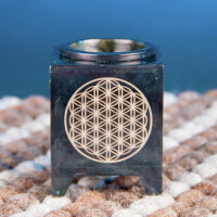 Duftlampe/Aromalampe - Blume des Lebens Speckstein schwarz, 7,5 x 7,5 x 10 cm