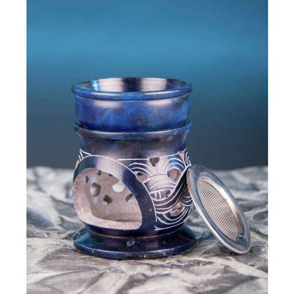 Duftlampe/Aromalampe "Keltischer Knoten" mit Sieb Speckstein blau, 10 cm hoch