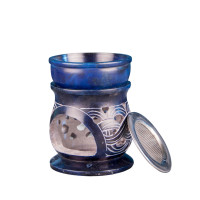 Duftlampe/Aromalampe "Keltischer Knoten" mit Sieb Speckstein blau, 10 cm hoch
