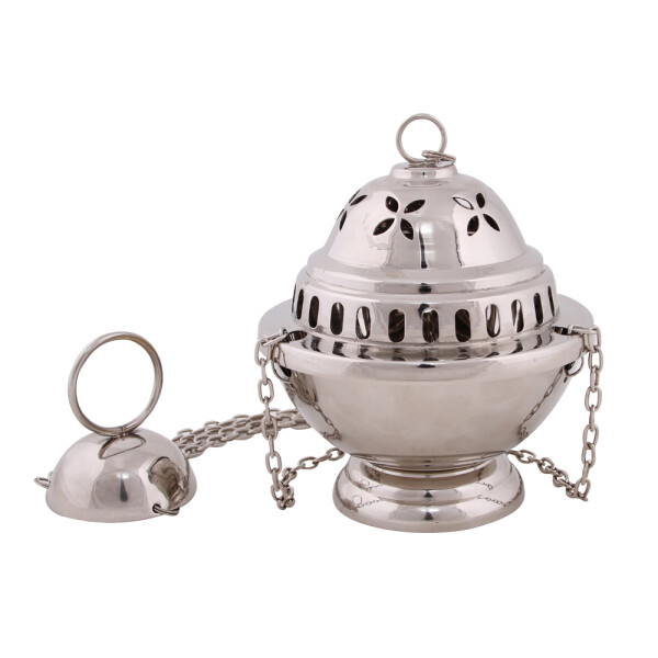 Räucherampel UTTAR silbern mit Kette & Deckel aus Messing