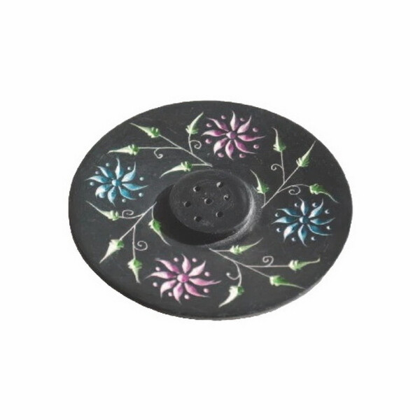Räucherstäbchenhalter Blume Black Stone bemalt 10cm