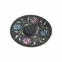 Räucherstäbchenhalter Blume Black Stone bemalt 10cm