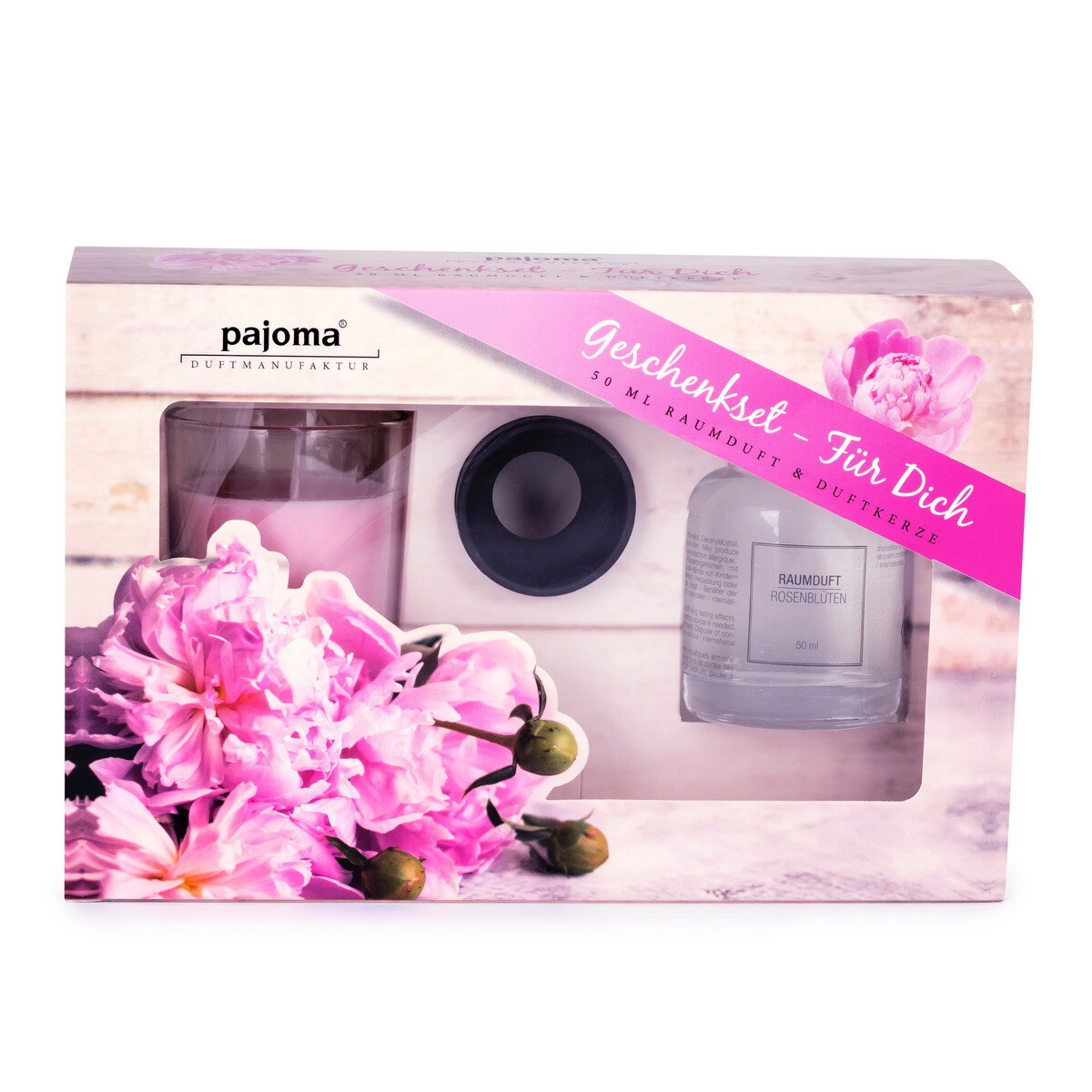 Geschenkset- Für Dich, Raumduft + Duftkerze Rosenbl&uum