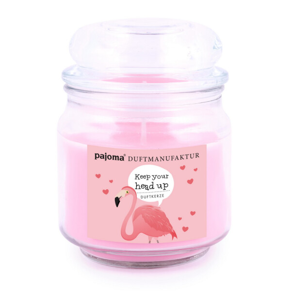 Pajoma "Flamingo" Duftkerze im Bonbonglas, 248g, Strawberry Bellini