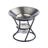Duftlampe aus Metall, schwarz lackiert, Schale aus rostfreiem Edelstahl