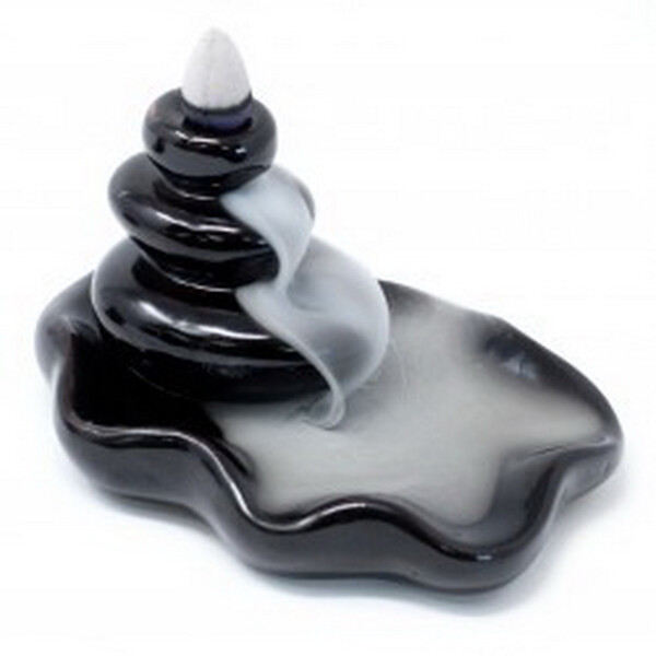 Back Flow Incense Burner - Keramik Large Pebbles into Pool 12x7x6 / Rückfluss Räucherbrenner