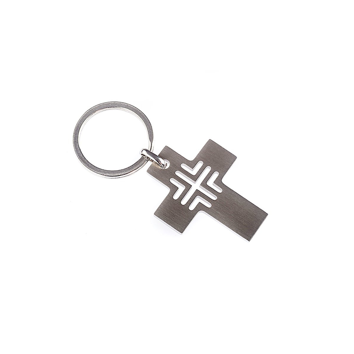 Schlüsselanhänger Kreuz aus Edelstahl, 3 x 3,8 cm