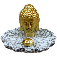 Goldener Buddhakopf auf Schale Räucherstäbchenhalter