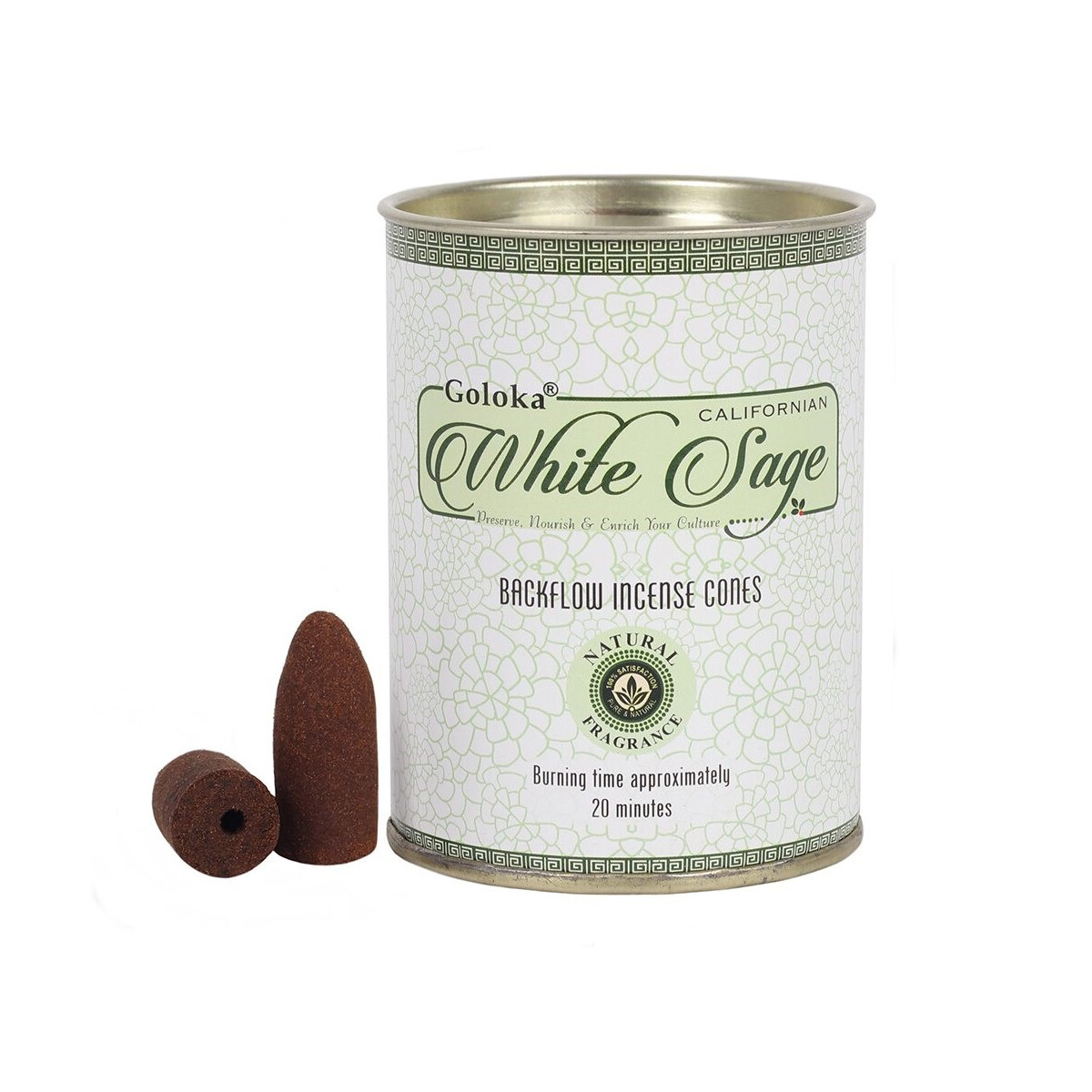 Goloka White Sage Backflow Incense Cones box