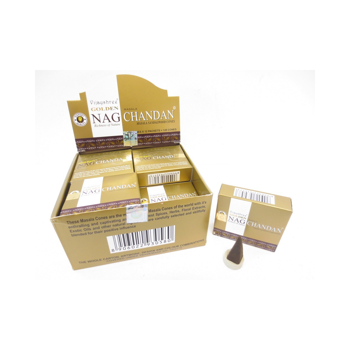 Golden Nag Chandan Räucherkegel Schachtel mit 10 Kegel