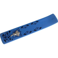 Holz Räucherstäbchenhalter breit, Kobaltblau mit Ganesh