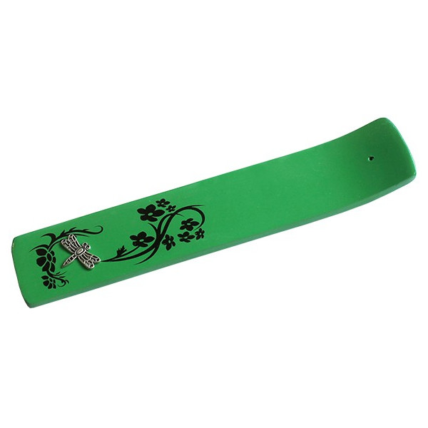 Holz Räucherstäbchenhalter breit, Grün Dragonflysymbol