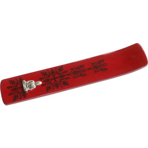Holz Räucherstäbchenhalter breit, Rot mit Buddha