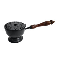 Räucherpfanne SAGAR Metall mit Holzgriff, L: 26 cm, H: 7,5 cm, Ø 12 cm