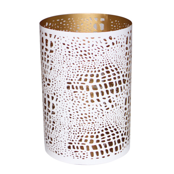 Windlicht BELLARY weiß/gold, H: 20 cm, Ø 13,5 cm