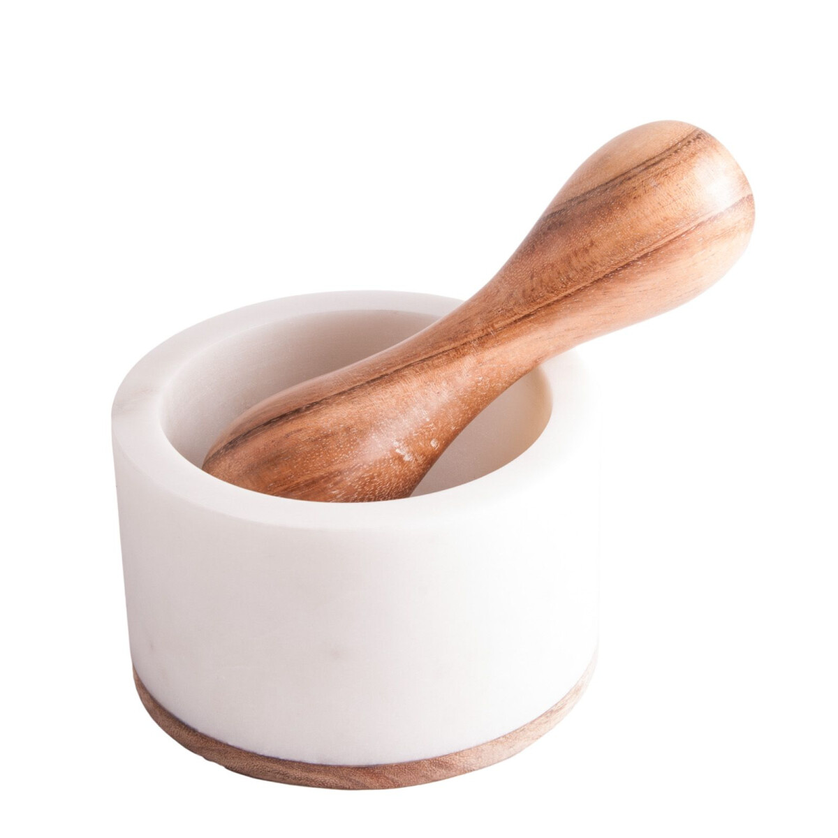 Mörser aus Marmor mit Holzstößel, H: 7,5 cm,