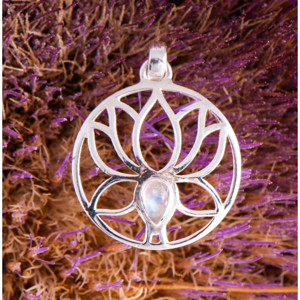 Lotus Anhänger 925 Sterling Silber mit Regenbogen Monds