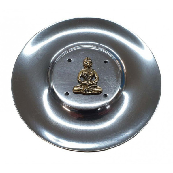 Räucherstäbchenhalter "Buddha" Messingrelief auf Metall rund 10cm