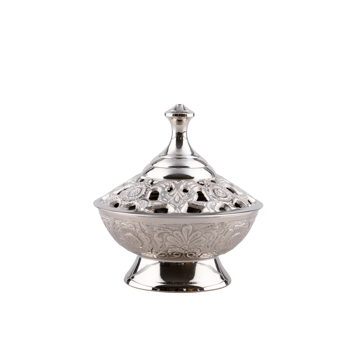 Räucherschale mit Deckel Messing vernickelt 9 cm, mit K
