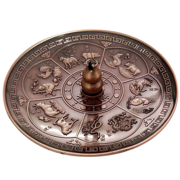 Räucherstäbchenhalter rund Chinesisches Tierhoroskop Bronzefarben