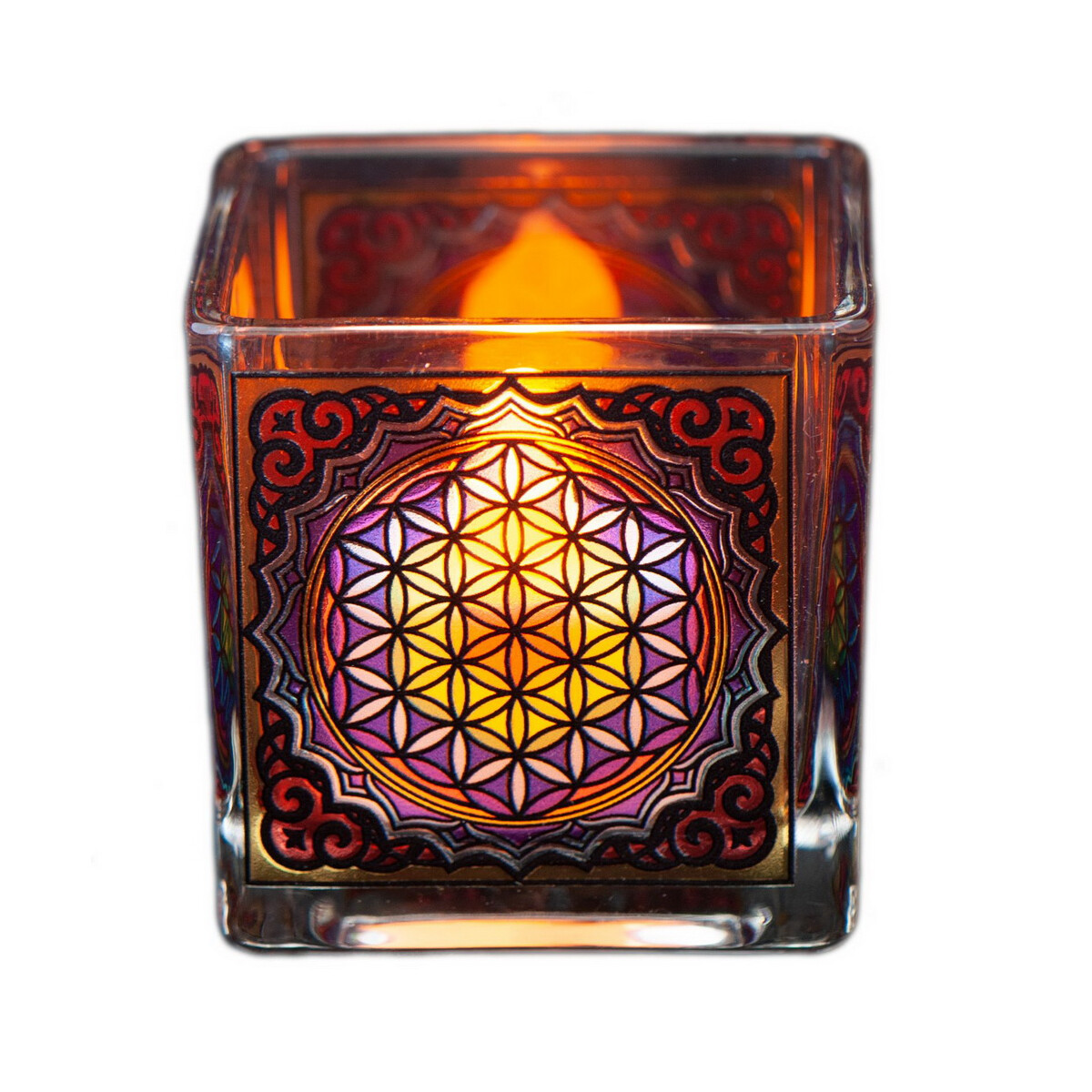 Teelichtglas Blume des Lebens box