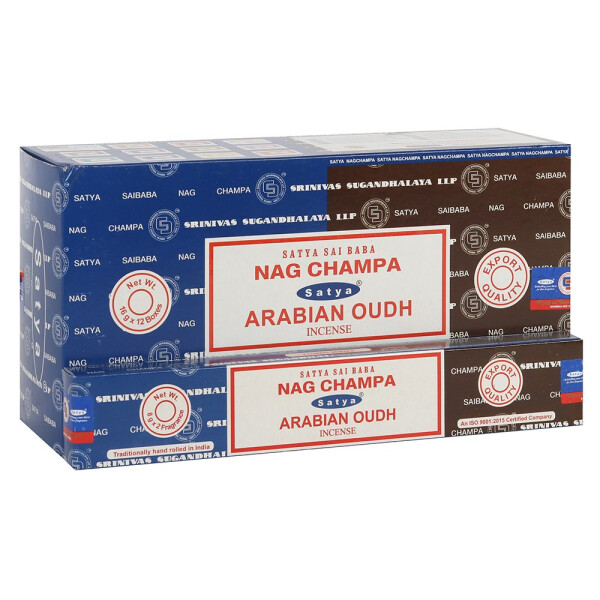 Satya Combo Pack Nag Champa und Arabian Oudh Räucherstäbchen