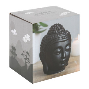 Schwarze Buddha-Kopf Keramik Duftlampe