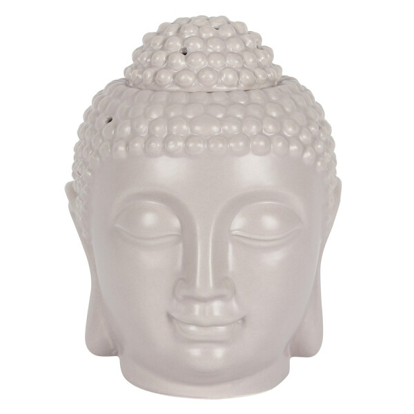 Großer grauer Buddha-Kopf Keramik Duftlampe