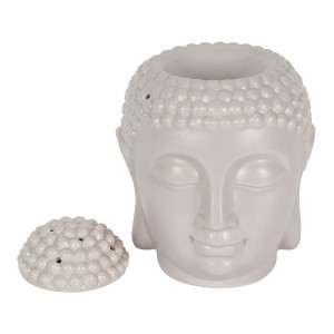 Großer grauer Buddha-Kopf Keramik Duftlampe
