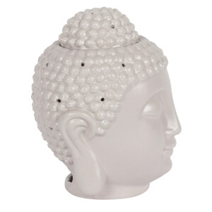 Großer grauer Buddha-Kopf Keramik Duftlampe