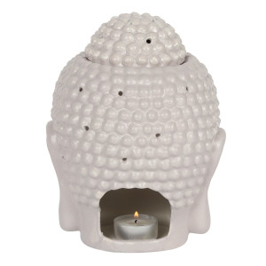 Großer grauer Buddha-Kopf Keramik Duftlampe
