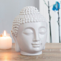 Großer grauer Buddha-Kopf Keramik Duftlampe