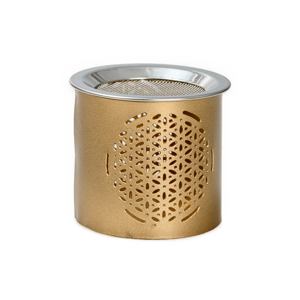 Räucherstövchen Edelstahl gold H 6 cm, Blume des Lebens