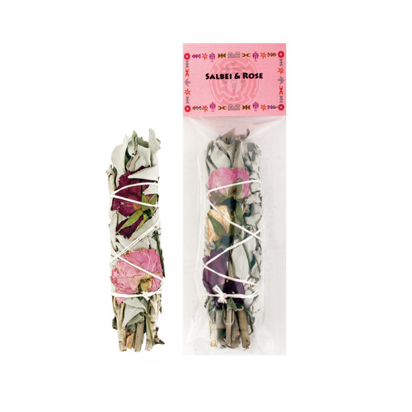 Indianisches Räucherwerk Salbei & Rose gebunden, ca. 30g Smudge Stick, Räucherbündel