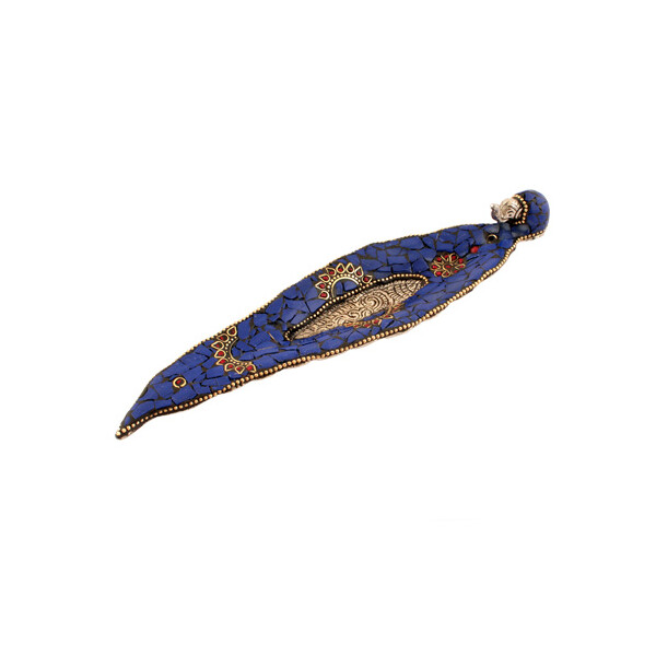 Metall Räucherstäbchenhalter Elefant mit Mosaikmuster blau Länge 21,5 cm