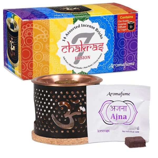 Aromafume 7 Chakra Testset Exotic Incense Diffuser Ohm + 2 x 7 Chakra Weihrauchblöckchen