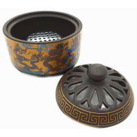 Luxus Keramik Räuchergefäß - Gold mit Drachen